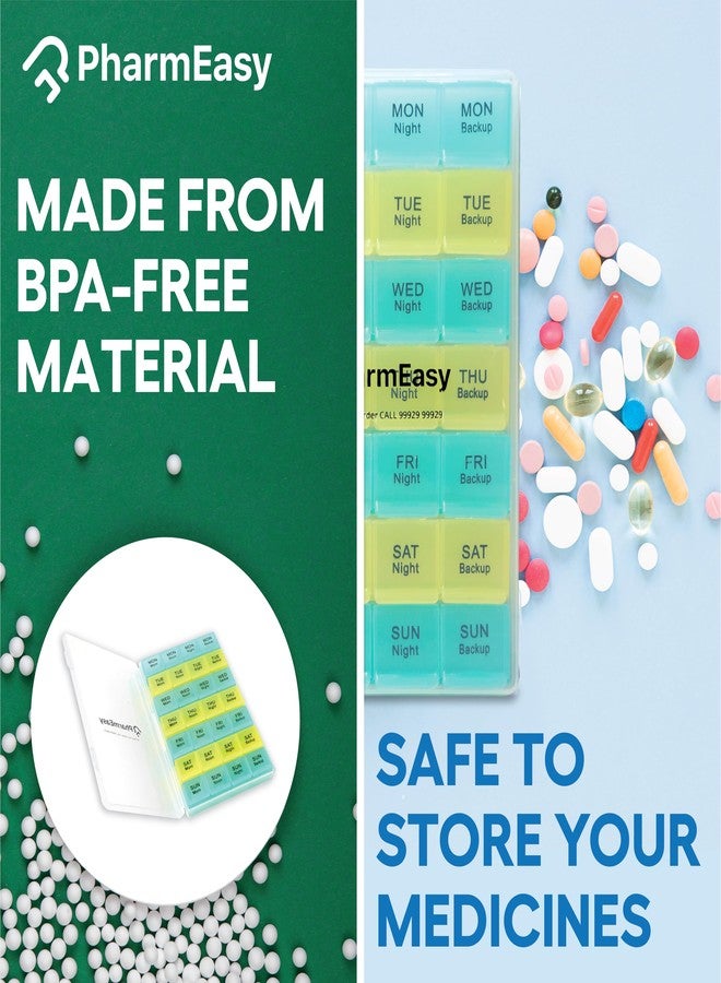 PharmEasy 7 Day Weekly Pill Box, Durable Medicine Organizer Box with Extra Large Multicoloured Compartments and BPA Free Material for Moisture Free Storage - Portable Tablet organiser. - Image 5